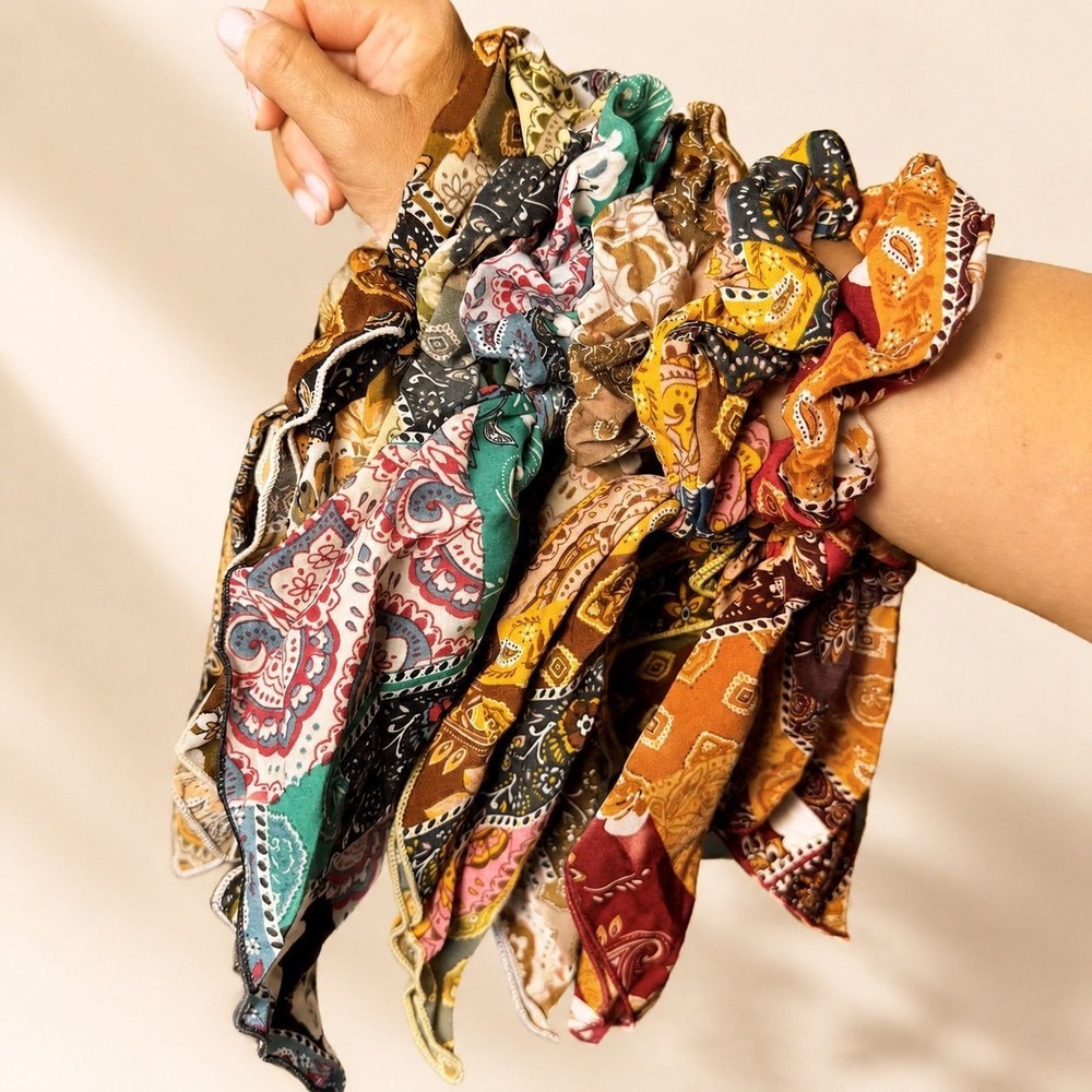 Womens Hair Scarf Scrunchie Fall Paisley Bandana Print Boho Headband Accessory